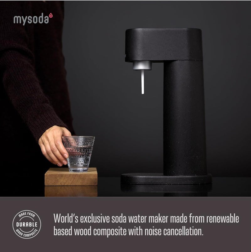 Mysoda Woody Sparkling Water Maker - Soda Streaming Machine Silent Carbonated Water Machine Robust Long-Lasting Aluminium Soda Maker 1L Water Bottle Without CO2 Cylinder - Black Soda Machine - Image 3